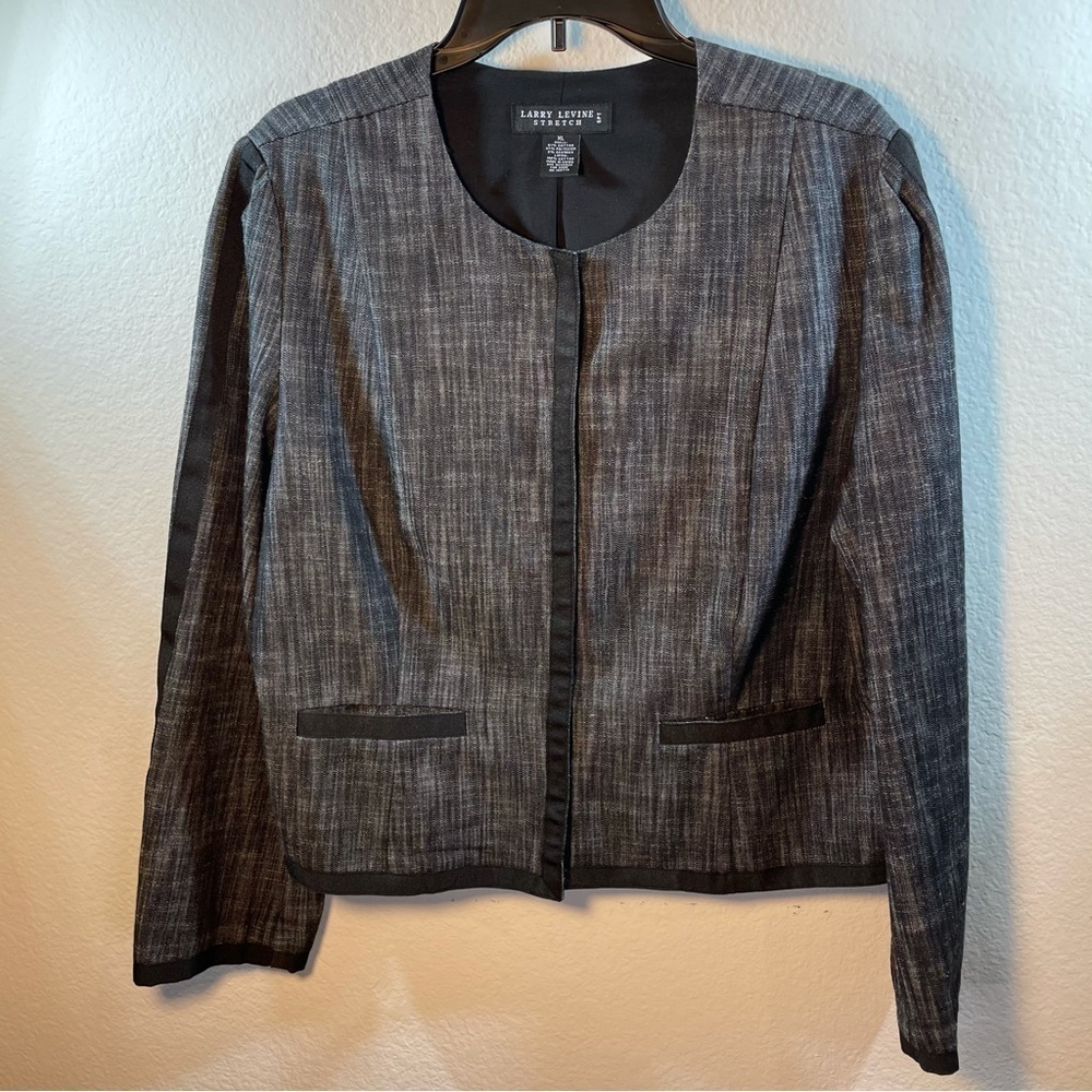 Larry Levine Stretch Cotton Twill Jacket Blazer dark gray black trim accents